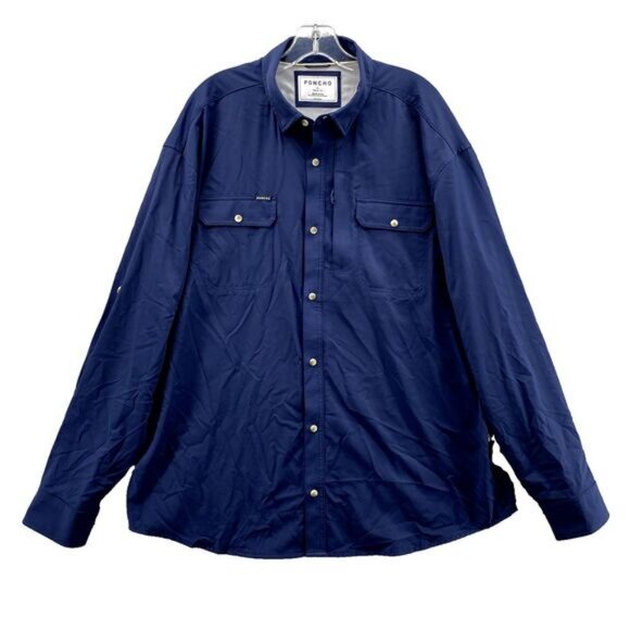 Poncho Shirt Men's XL Navy Vented Fishing Performance Gorpcore Camping Workwear - Picture 1 of 11